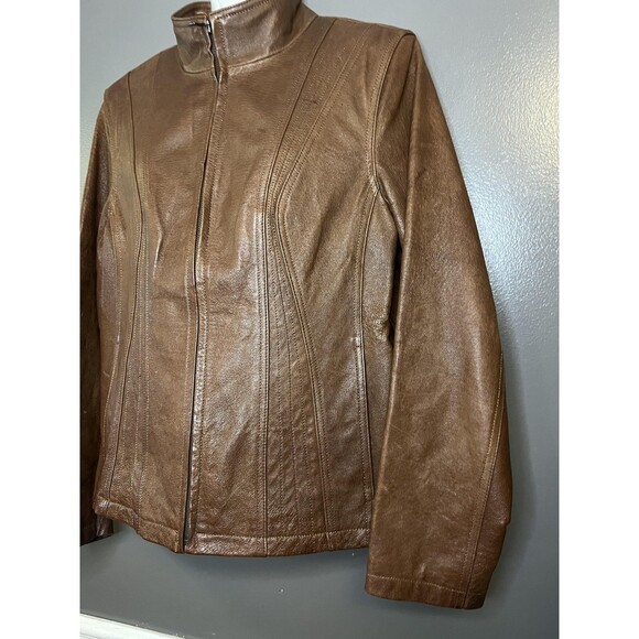 A.n.a Leather Jacket Womens Medium Brown Genuine Leather Zip Front Moto - Picture 4 of 15